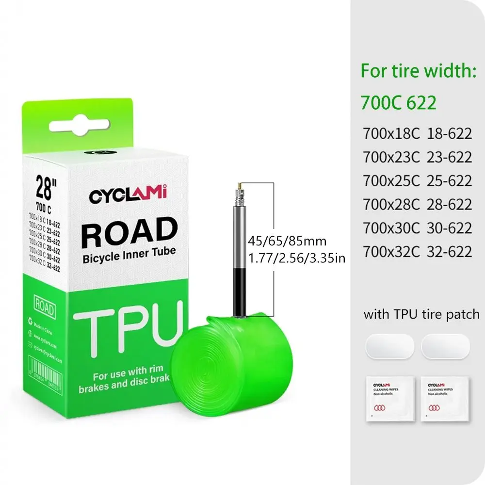 700C 700 X 18 23 25 28 30 32 CYCLAMI Bike TPU Inner Tube TPU Material 45mm/65mm/85mm Bike Inner Tube Ultralight