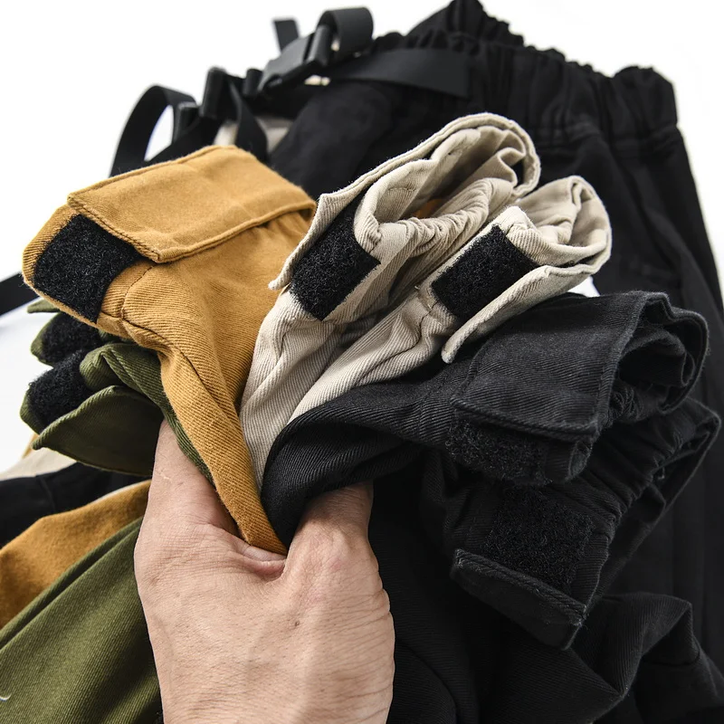 Men's Loose Fit Cotton Khaki Workwear Pants with Multiple kets Tapered Cuffed Casual Trousers Youthful Sle Autumn Wear