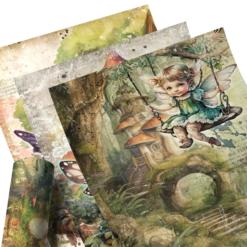 Scrapbooking 장식 논문 원래 디자인 숲의 요정 레트로 DIY 빈티지 정크 저널 공예 8pcs S 24022101   라이스 페이퍼