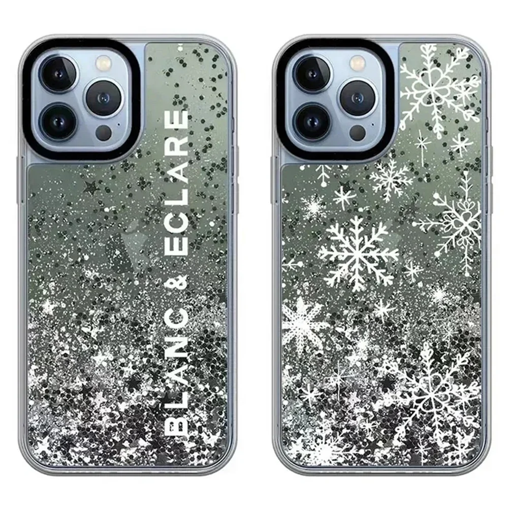 

Transparent Border Silver Quicksand Snowflake Graffiti Pattern iPhone 12 13 14 15 Pro Max Protective Case