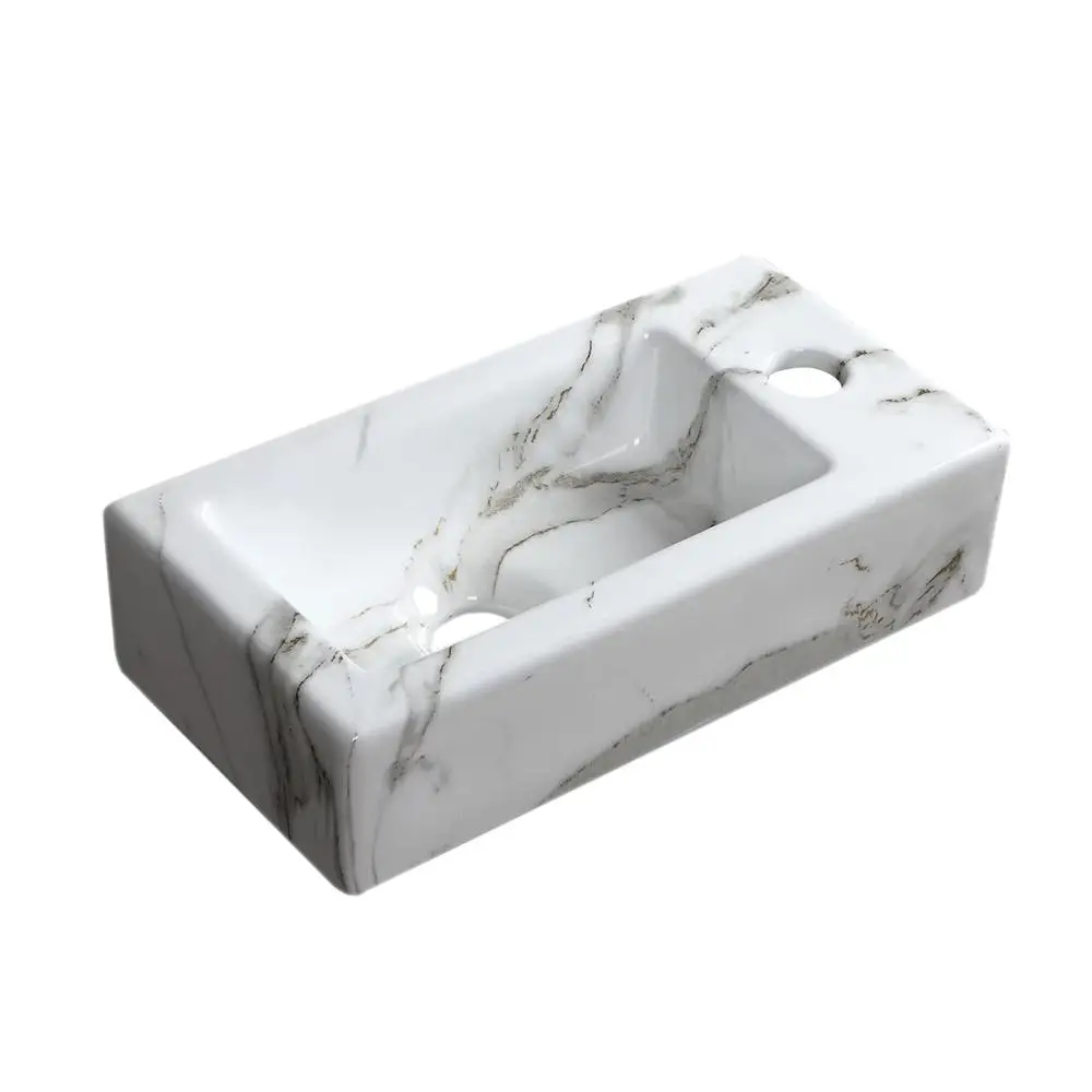 Rectangle Ceramic Wall Hung Basin Sink Small Bathroom Vitreous China with High Gloss Finish Contemporary Design Single Tap Hole 2