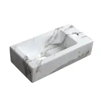 Rectangle Ceramic Wall Hung Basin Sink Small Bathroom Vitreous China with High Gloss Finish Contemporary Design Single Tap Hole 2