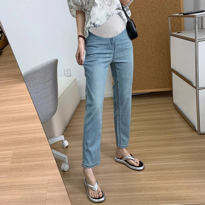 임산부용 청바지 봄 가을용 스트레이트 레그 9부 스모킹 팬츠 스몰 사이즈 프렌치 브레드 팬츠