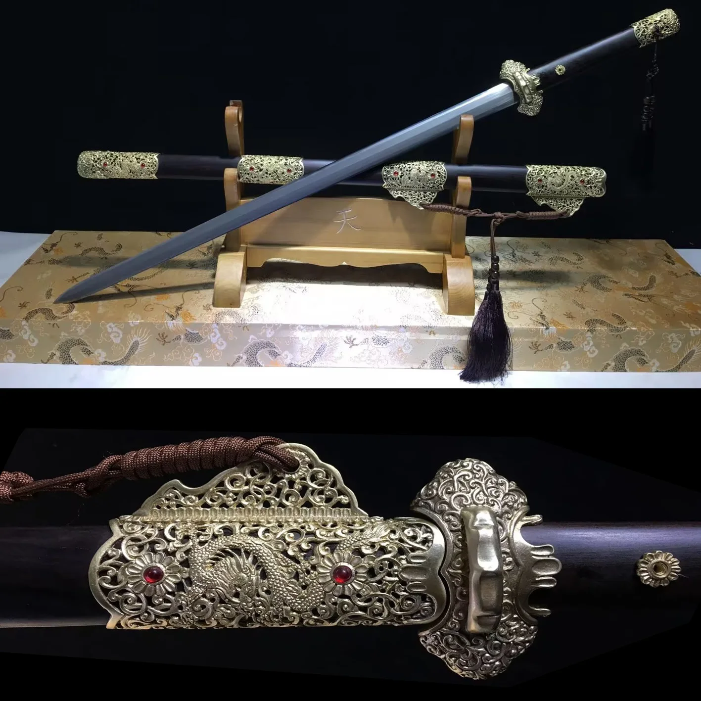 

107cm Medieval Damascus steel Kung fu weapon battle readiness hollowed out Tang sword Samurai sword National Tang sword