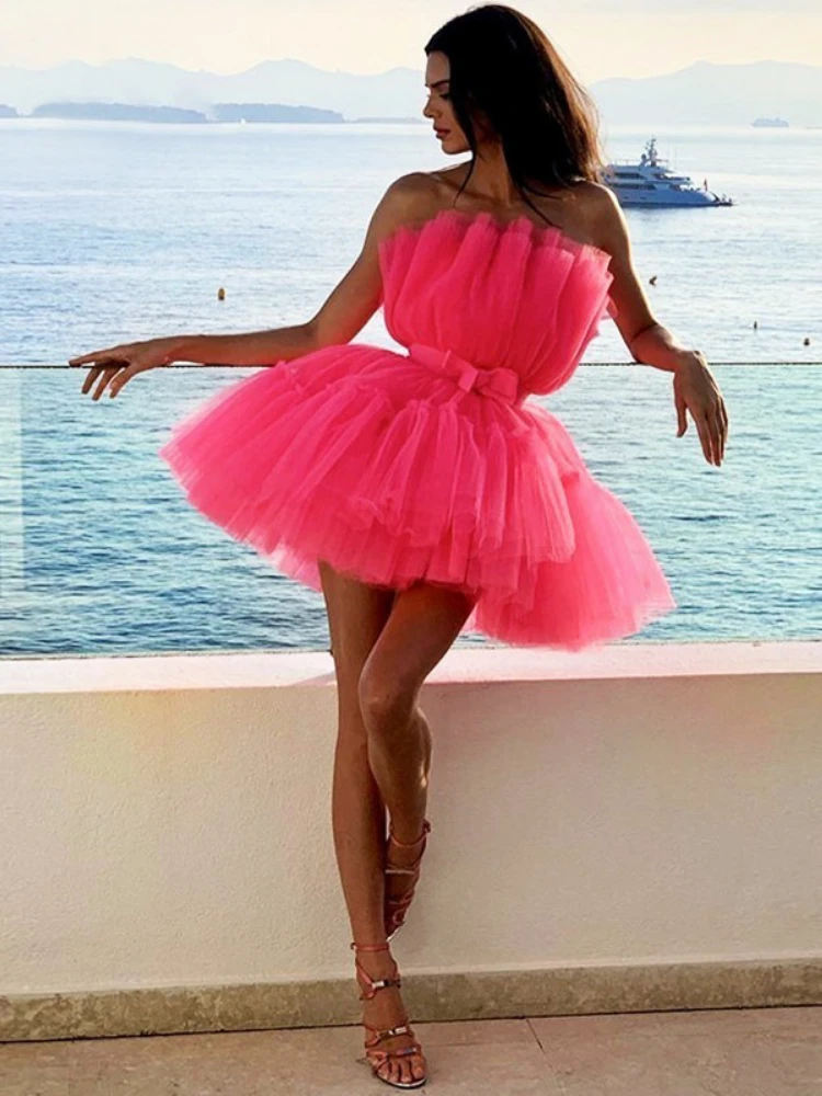 Fuchsia Puffy Tulle Tiered Party Dress With Lush Tiered Ruffles For Black  Girls Long Plus Size Prom & Homecoming Gown From Click_me, $105.53 |  DHgate.Com