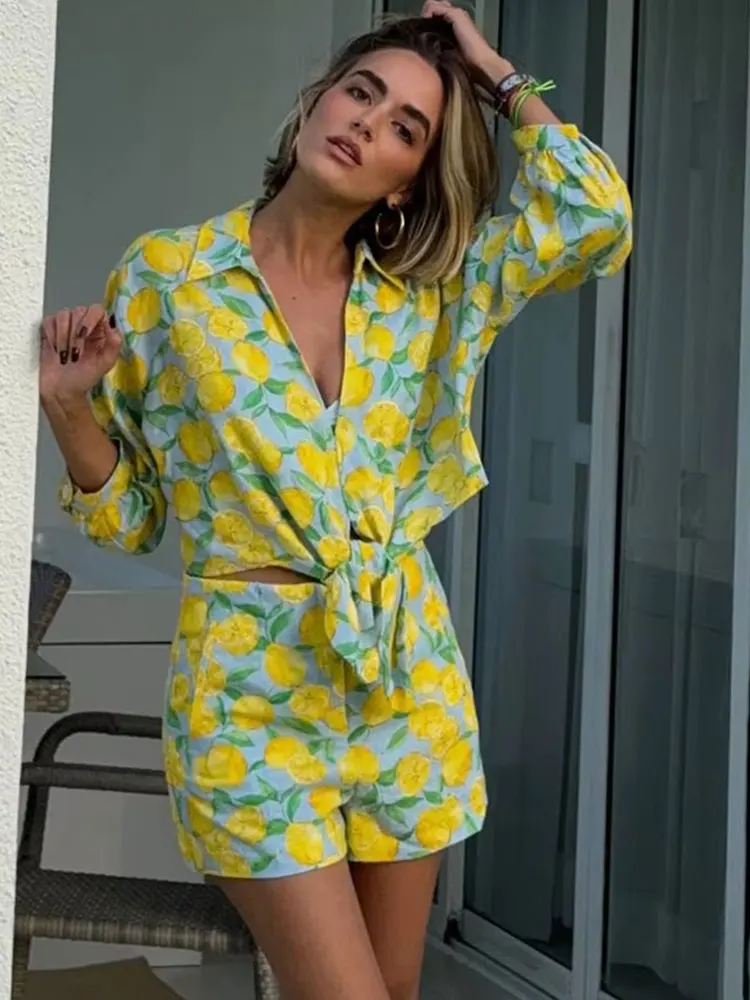 HH 2024 Women Fashion Fruit Print Shorts Elegant Zipper Fly High Waist Short Pant Casual Female Sweet Streetwear Shorts