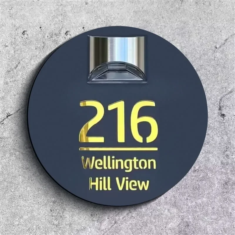 House Number Signs 9.84inch Personalized Premium Solar House Sign LED Modern Door Number Plaque Contemporary Matte Black Round Square House Plate