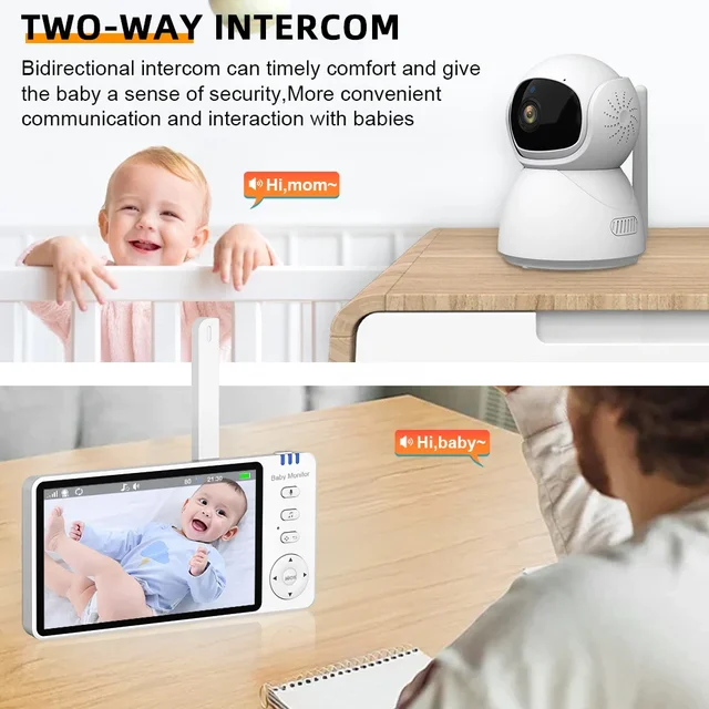 Smart Baby Monitor 5" LCD Screen ABM570 with Night Vision,2-Way Audio,Temperature Sensor & Lullabies,for Home Security 3500mAh 3