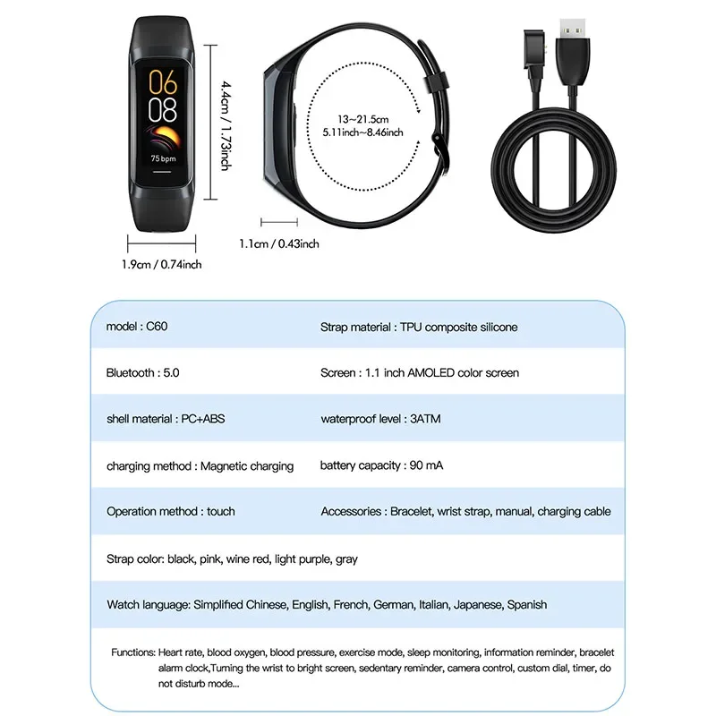 Amoled Smart Watch Smartwatch Band Donna Uomo Frequenza cardiaca Ossigeno nel sangue Impermeabile collegato Bracciale intelligente Sport Fitness Tracker - immagine 6