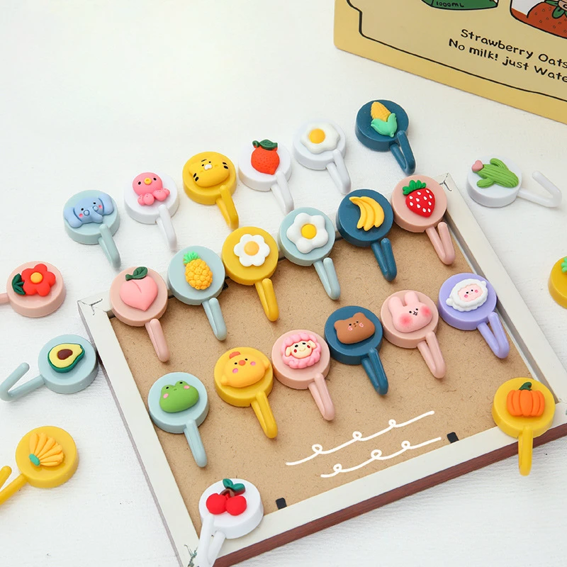 Cute Cartoon Hooks Home Accessories Self-adhesive Wall Hooks Strong Diamondless Bag Bathroom Door Kitchen Towels