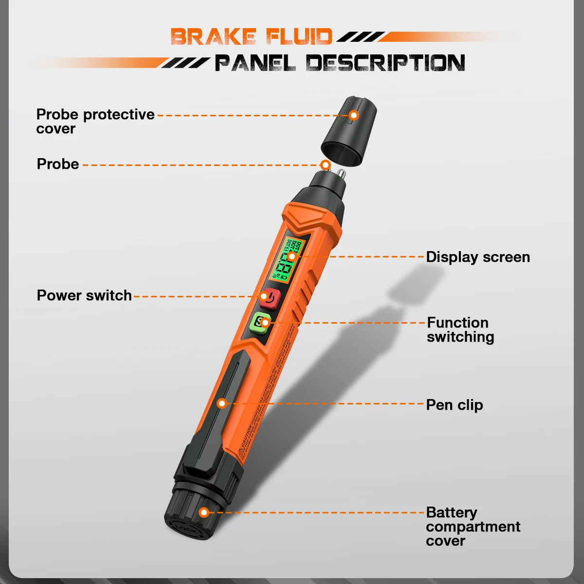 HOMTOOLS HM35 Brake Fluid Liquid Tester LCD Digital Brake Oil Detecting Pen Automobile Fluid Content Detector with Alarm