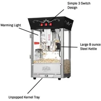 8-ounce popcorn maker with stainless steel kettle, refuse core tray, warm light, and large northern popcorn accessories (black) 2
