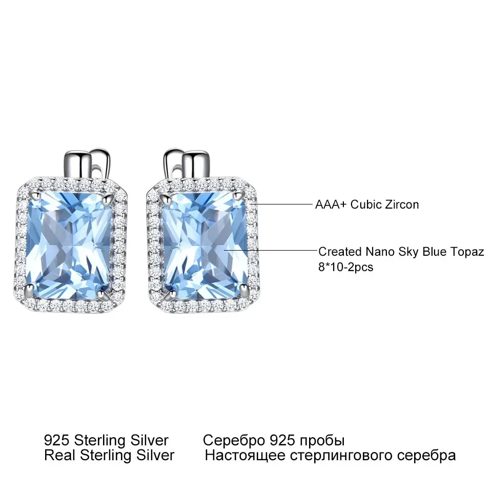 925 Sterling Silver Luxury Nano Sky Blue Topaz Emerald Gemstone Clip On Earrings Earrings For Women Birthday Fine Jewelry Gift ear clip earrings,clip earrings,ear clip