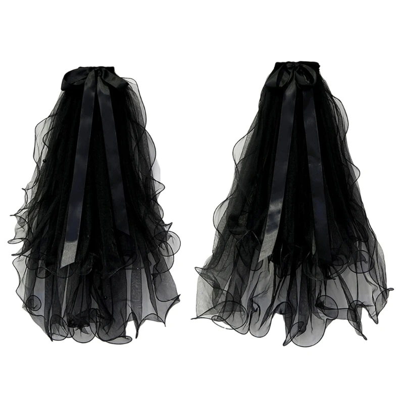 

Wedding Dark Veil with Large Bow Veils with Hair Comb Wedding Hair Accessories Black Wedding Veil Beads Bow Veil