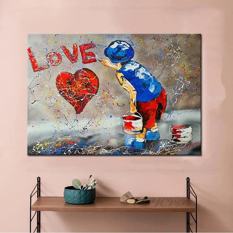 

Graffiti Art Canvas Painting Boy and Love Street Art Posters Prints Fashion Wall Decor Picture for Living Room Home Decoration