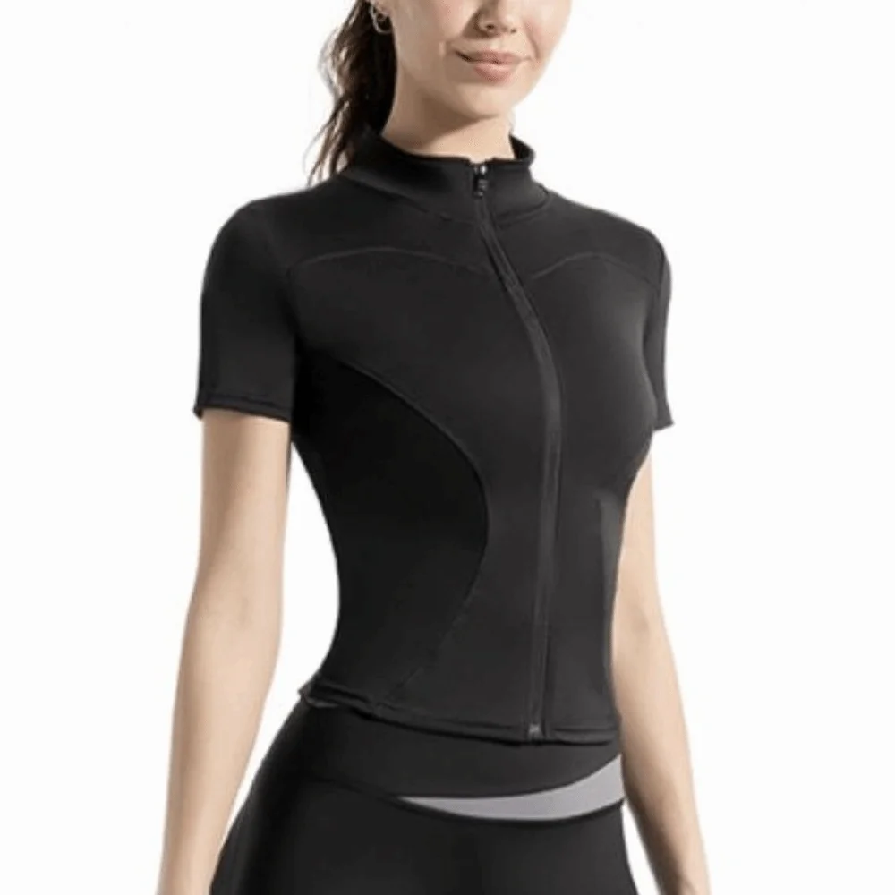 Short Sleeve Sports Jacket T-shirt Slimming Black White Yoga Jacket Shirt Sweat Absorption Quick Drying Yoga Crop Top Girls Yoga