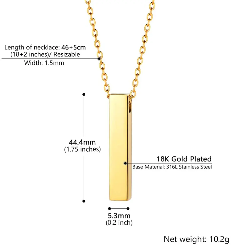 PROSTEEL Ashes Urn Rectangle Bar 18K Gold/Black/Silver Memorial Keepsake Pendant Necklace for Family Friend Gift PSP4147