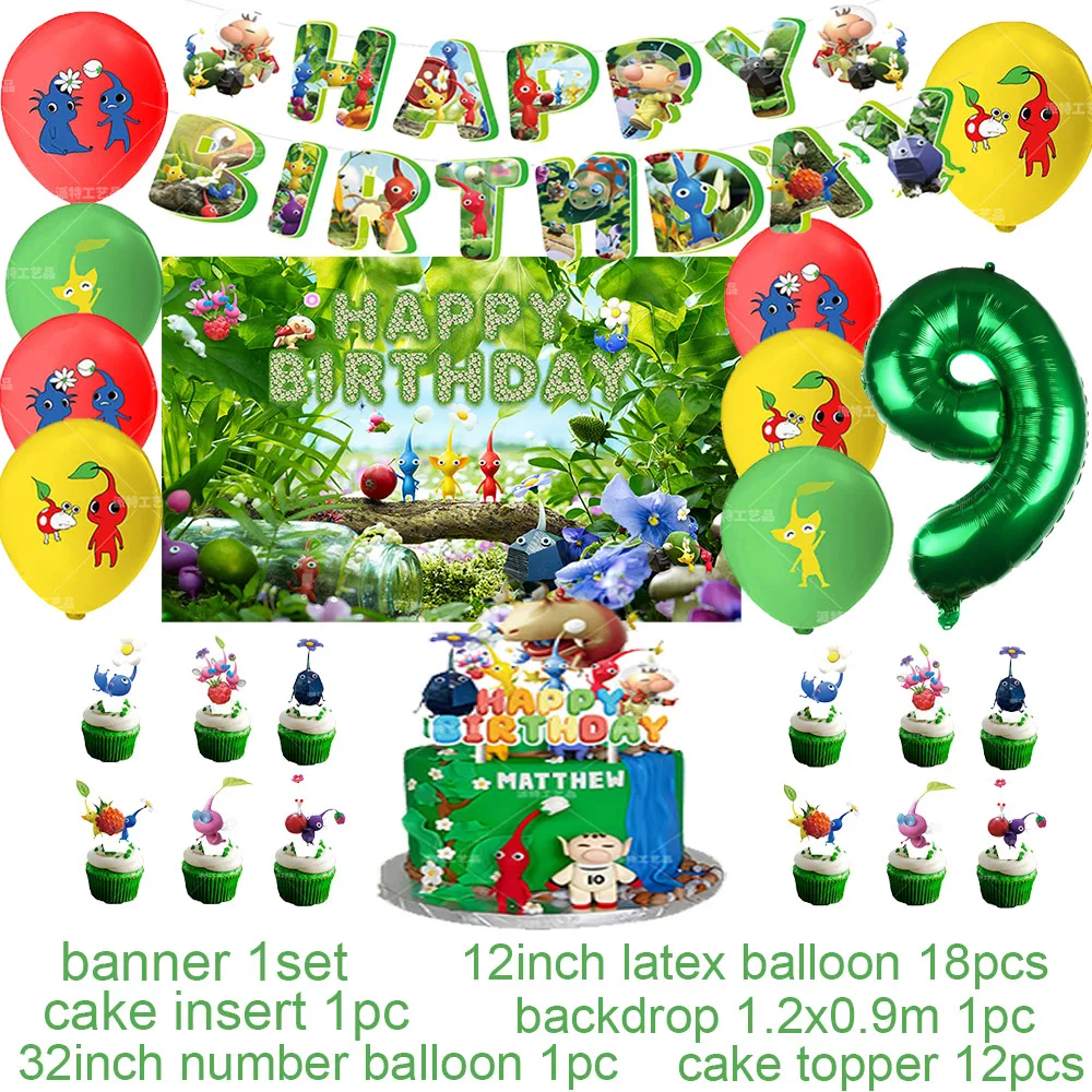 Das Spiel Pikmin Thema Geburtstags feier Dekoration Nummer Ballon Kuchen Topper Banner Hintergrund Baby party Kind bevorzugen Geschenk zubehör – Detail 29