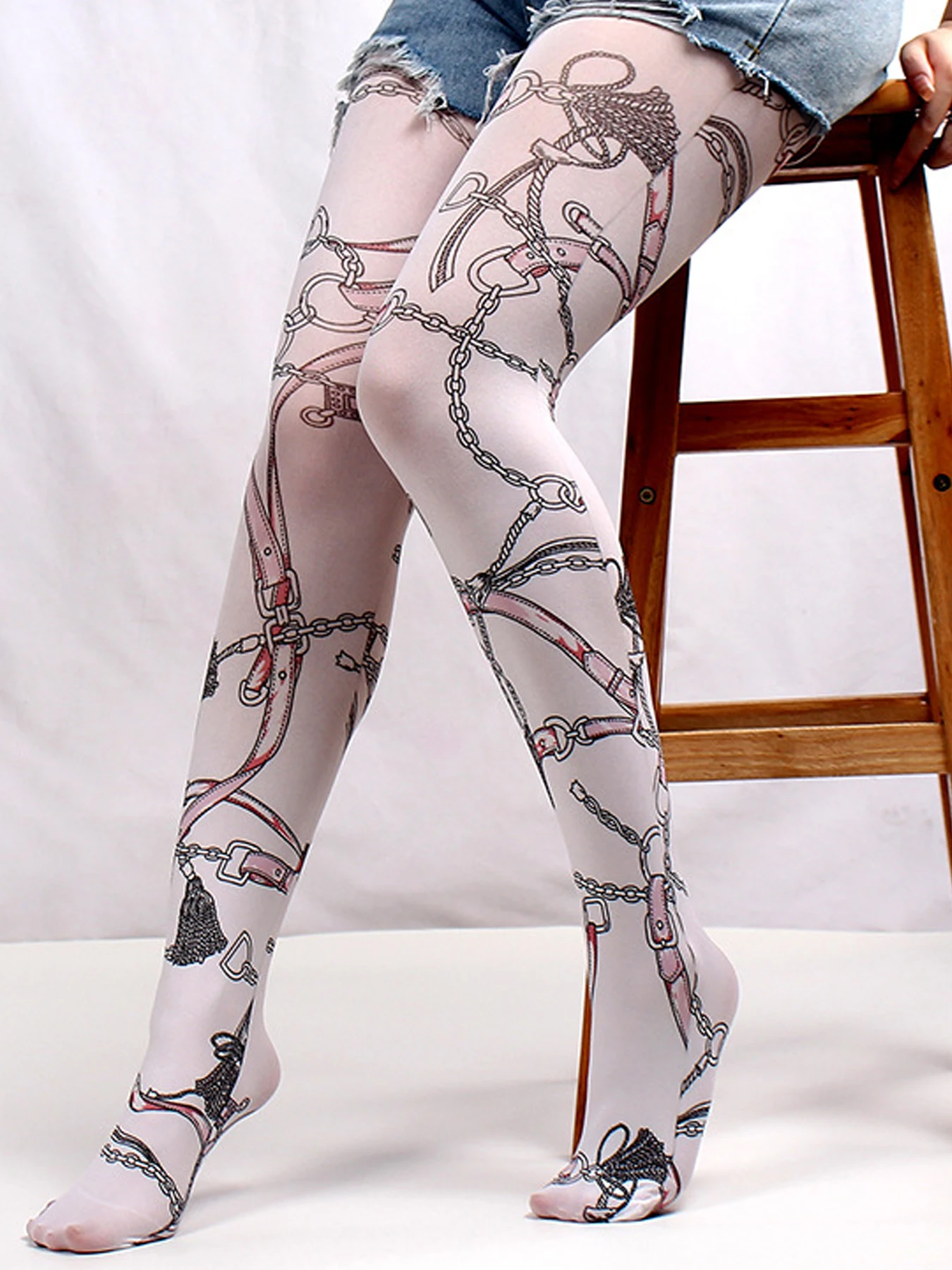 Graffiti bedruckte Strumpfhose für Frauen Tarnung Gitter nahtlose Strumpfhosen weibliche sexy Stretch lange Socken mehrfarbige Strümpfe neu – Detail 9