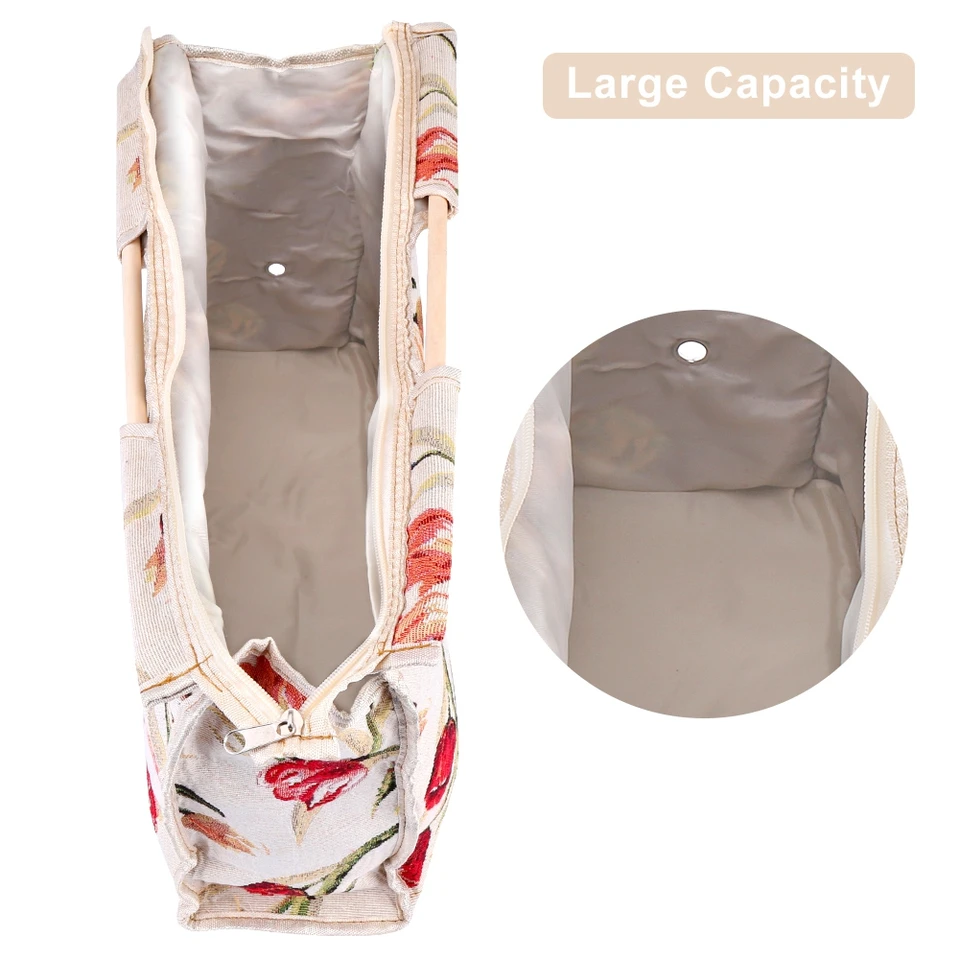 Sac De Rangement Pour Aiguilles à Tricoter - Tissu Bleu Fleuri Avec Manche En Bois