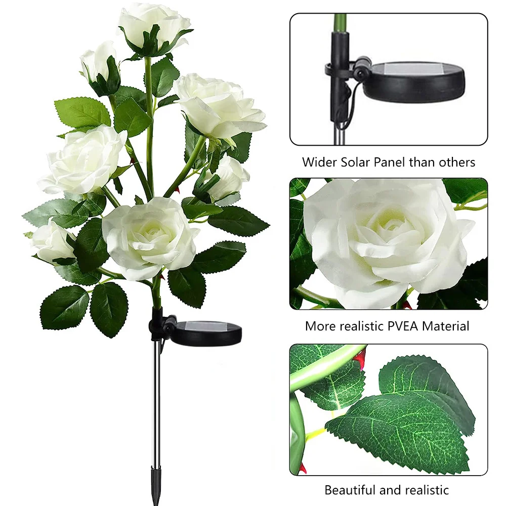 Solar Flower Light 5 Heads Rose Lawn Lamp Pathway Decorative Solar Waterproof for Outdoor Yard Patio Garden Landscape Decor 6