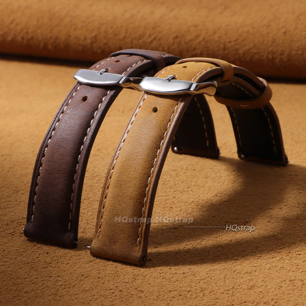 Vintage Genuine Leather Watch Band - Sport Brown Strap with Quick Release Bracelet