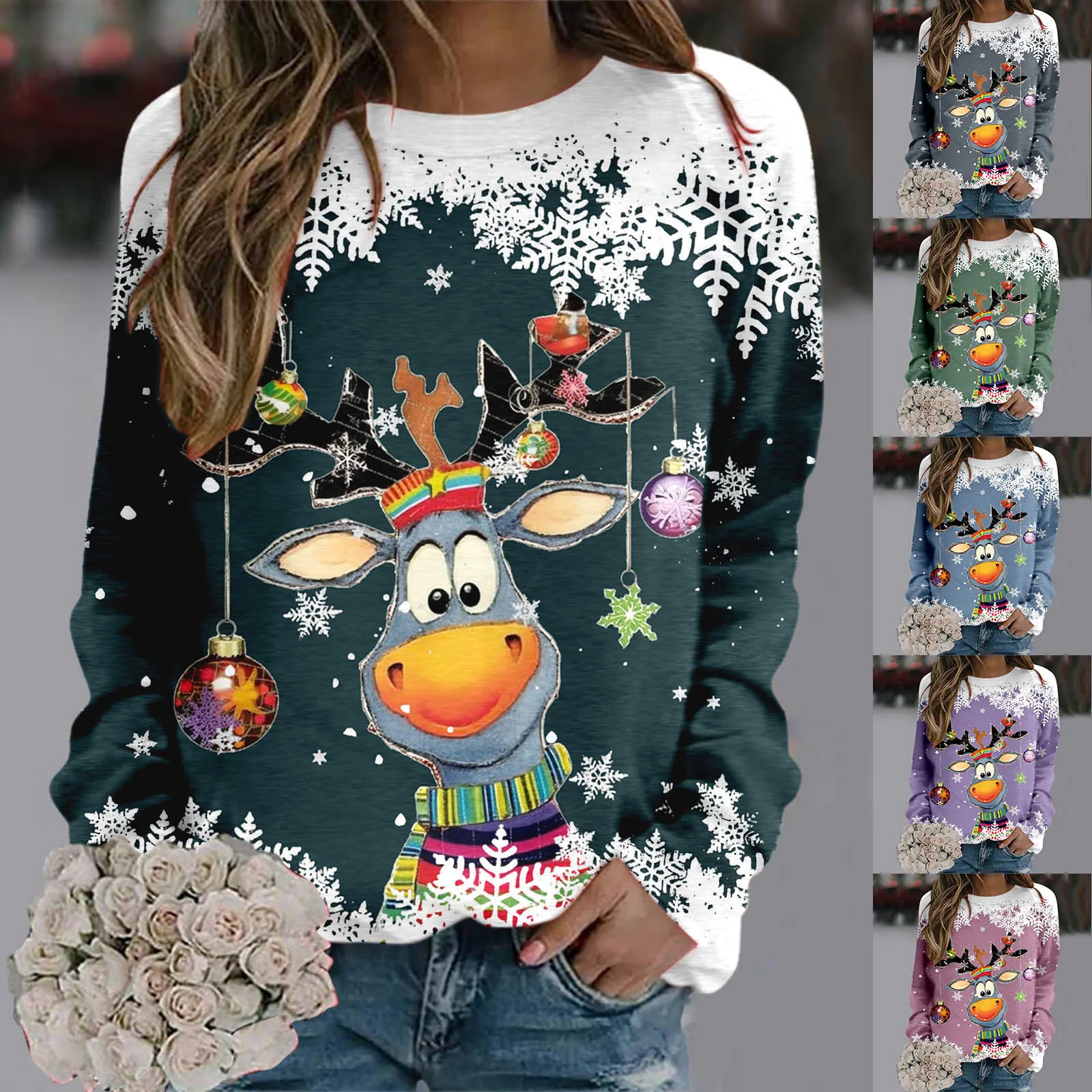 

Christmas Sweaters For Women Fashion Teen Girls Long Sleeve Crewneck Sweatshirt Cute Reindeer Graphic Xmas Shirts Hoodies Ladies