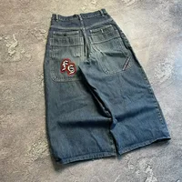 Streetwear Y2K Harajuku hip-hop letter embroidery black loose jeans for men and women fashion retro new trend sports trousers