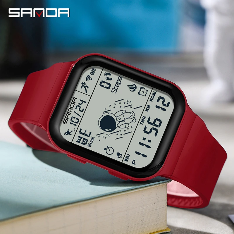 

Fashion Sanda Upgradation Mens Outdoor Sports Electronic Watches Square Design Wear Resistant Silicone Luminous 50m Waterproof