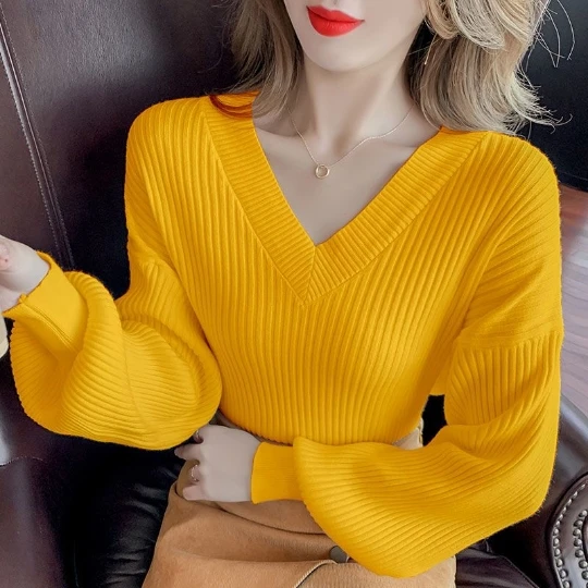 

Yellow Fashion Women Sweater 2023 Coat Korean Lady Pullover Trend Woman Tops Loose Women's Sweater Winter Clothes Girl Suéter