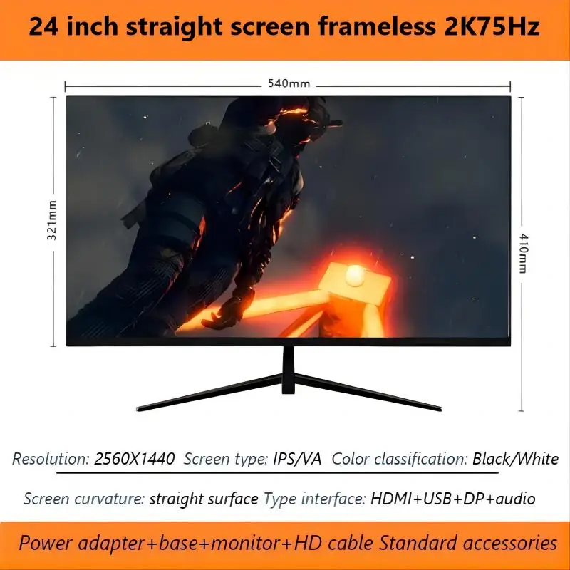 CHUBAN 데스크탑 PC LED 게임 디스플레이 스크린, 고화질 와이드 스크린, 2K HDMI, IPS/VA 패널과 호환 가능, 2560*1440, 75Hz, 24 인치
