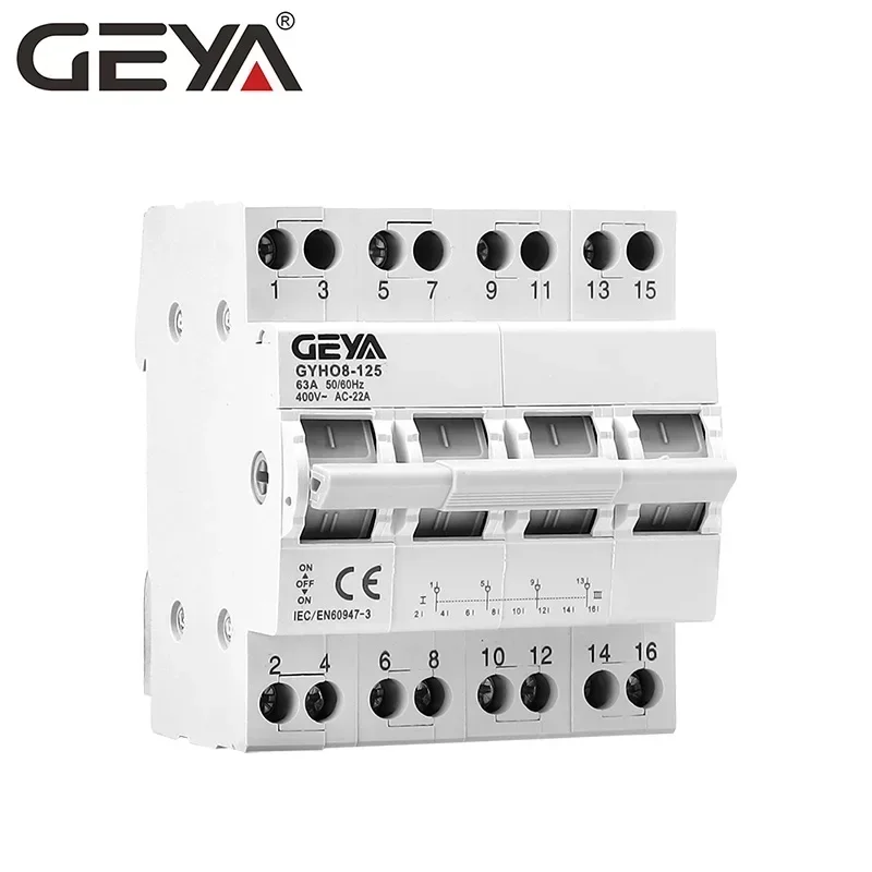 GEYA GYHO8 3P 4P 63A 125A 이중 전원 수동 전환 절연 스위치 인터록 회로 차단기 모듈형 전환 스위치