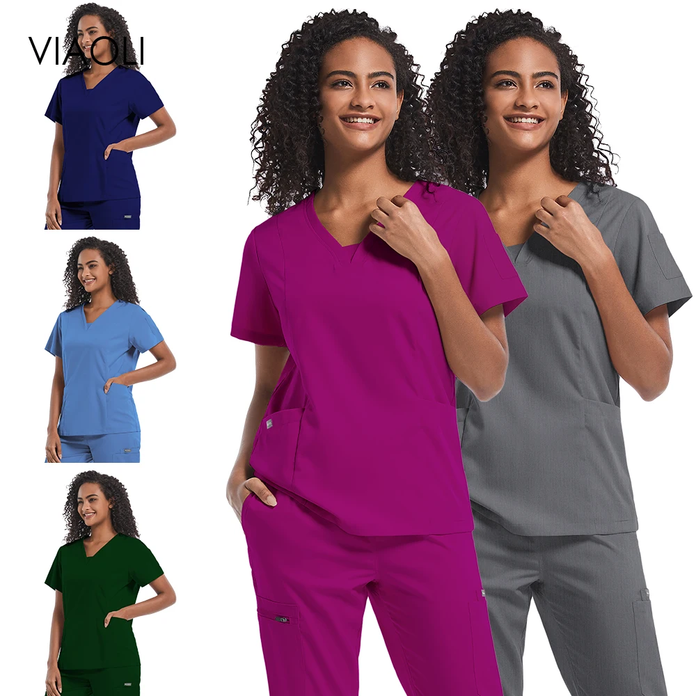 

Wholesale Medical Nursing Uniform for Women Uniform Doctors Short Sleeve Scrub Sets Pocket Top Pants Veterinaria Lab Coat Scrubs