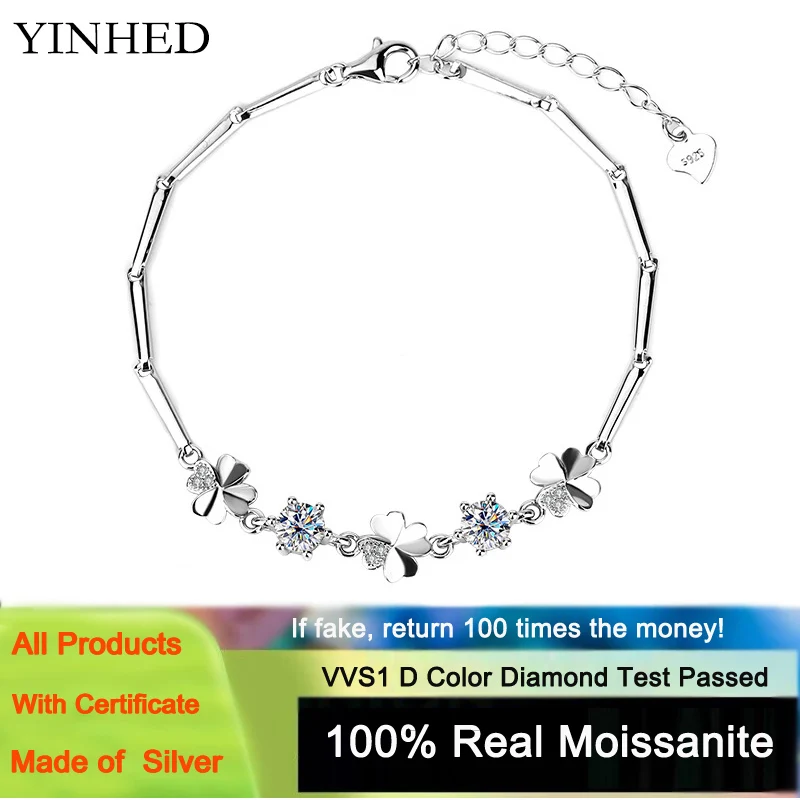 

Yanleyu Total 1ct Moissanite 925 Sterling Silver Bracelet New 4 Clover Flower Bracelet Original Jewelry for Valentine's Day Gift