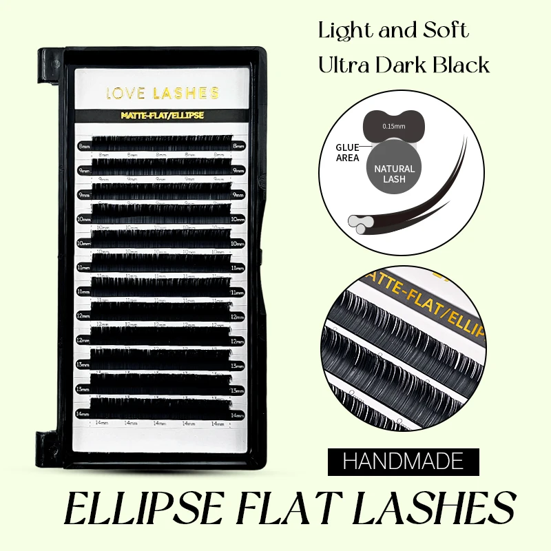 Eastern Beauty Lashes Ellipse Flat Lashes Extension Split Tips Matte Black Handmade Soft Natural Faux Mink Lashes Makeup Tools