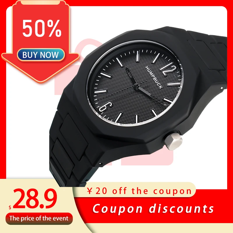

HUMPBUCK Black round dial quartz movement watch polycarbonate soft strap luxury unisex fashion watch
