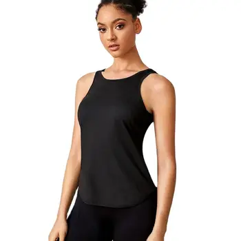 Fitness Tshirt Women Sleeveless Polyester Fast Dry Hollow Back Bandage Gym Running Workout Yoga Sports Casual Shirts 3