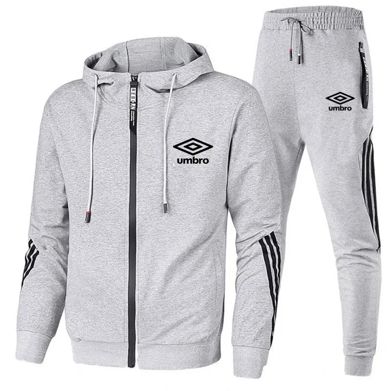 

New Casual Men's Sports Suit Fashion Hooded Splicing Zipper Jacket Umbro+ Pants Set Men's Hooded Sweater Set 2023