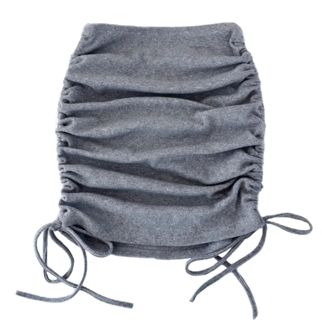 2021 Spring  Autumn Women's Knitting Thread Side Drawstring Elastic Pleated Skirt Sexy Slim Adjustable Buttock Skirt Girl Black wrap skirt Skirts