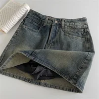 2024 Spring New Women High Belt Anti-exposure Short dress Retro Dark Fashion Solid color Short A Word Denim Skirt - Image 2