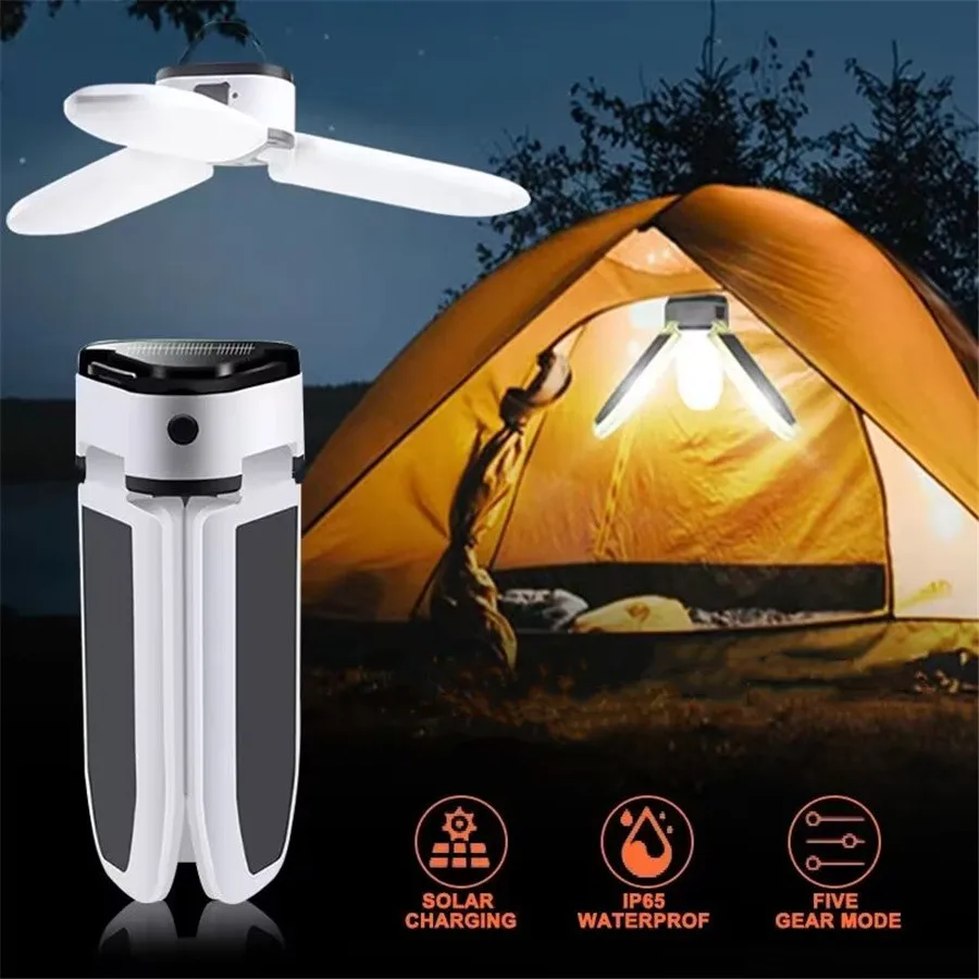 

PAMNNY Outdoor Led Solar Camping Light Portable Lantern USB Rechargeable Foldable Tent Lamp for BBQ Hiking Emergency Night Light