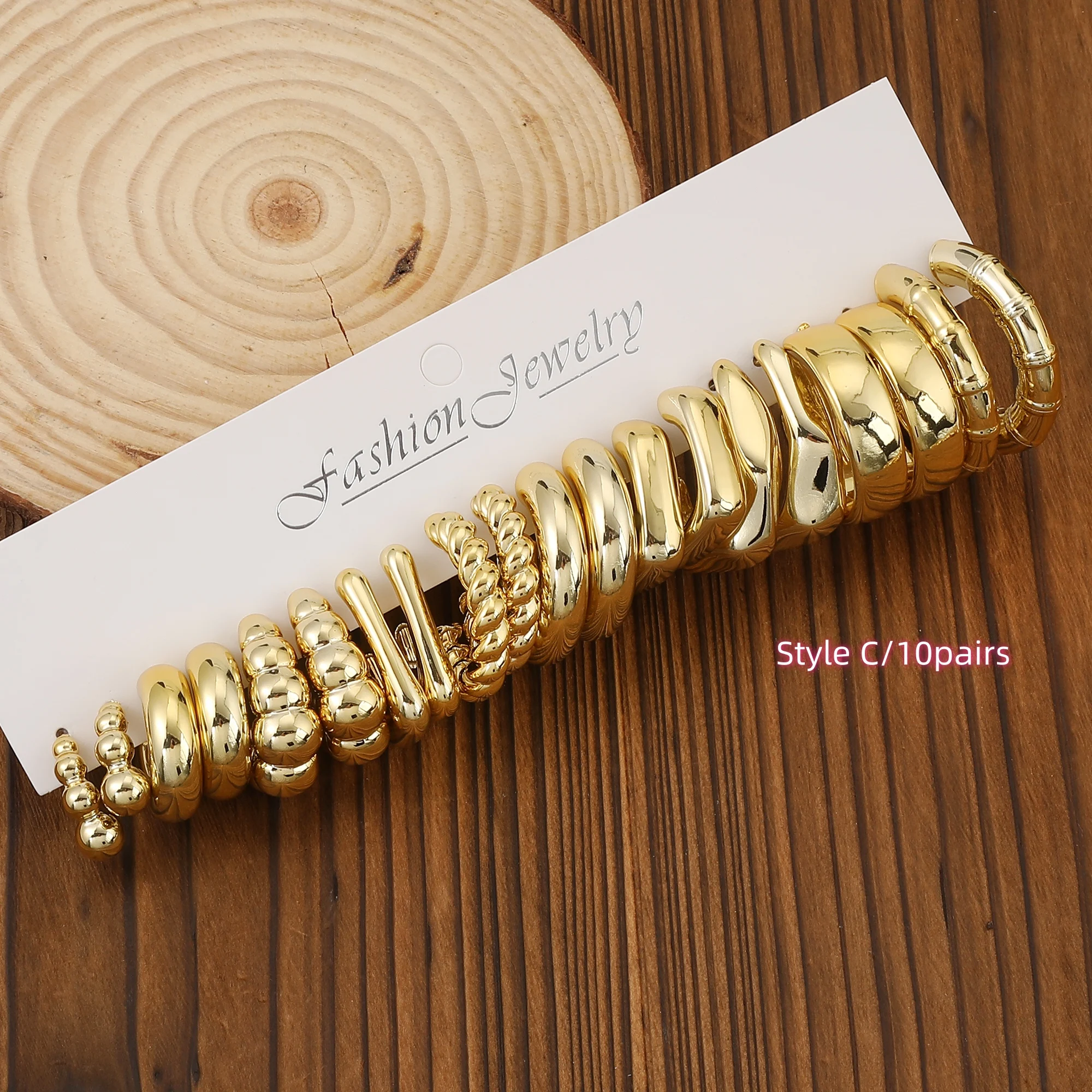 10pairs/40pairs European and American New Simple Design Geometric Golden-plated Plastic Material Earrings With Various C-shaped 4