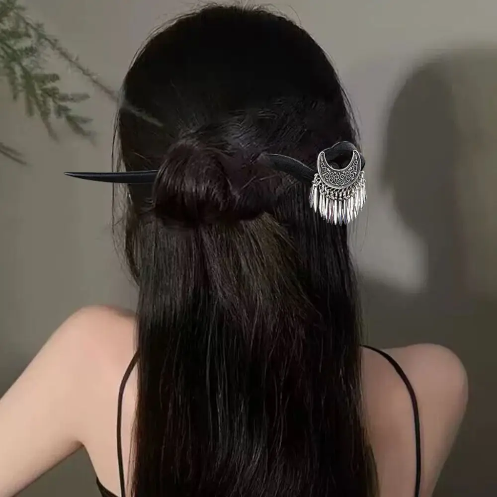 Chinese Style Wooden Hair Clip Cloud Moon Tassel Hair Sticks Ethnic Style Hairpin Fashion Hair Accessories