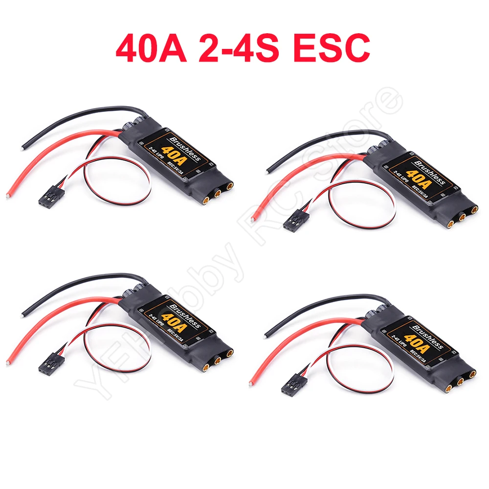 QWinOut 40A Brushless ESC Speed Controller With 5V 3A BEC - For RC Drones, Quadcopters, Fixed Wing (2-4S Lipo, 6 Pcs, Long Cable)