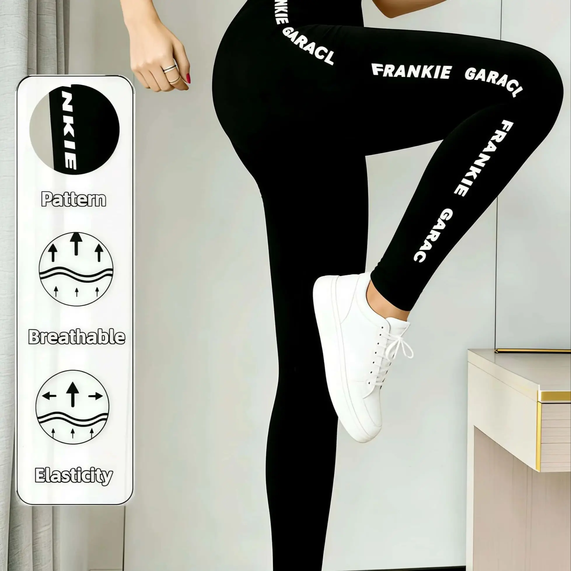 Damen-Yogahose mit Buchstaben-Aufdruck, hochelastisch, bequem, atmungsaktiv, Sport- und Fitness-Leggings für den täglichen Weg zur Arbeit, vielseitig einsetzbar – Detail 2