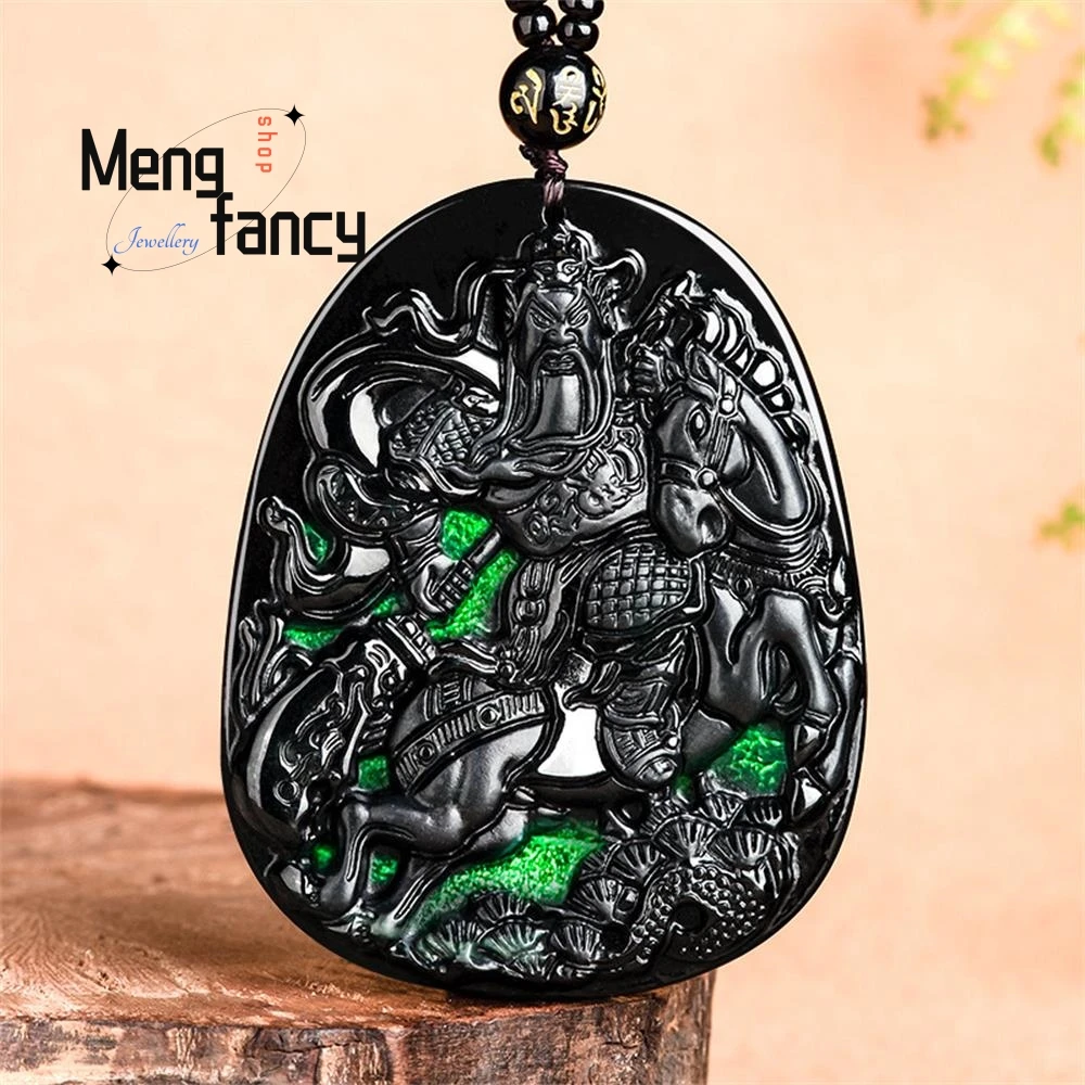 

Natural A-goods Jadeite Ink Cui Guan Gong Thousands of Miles to Ride a Single Rider Pendant Exquisite Handicraft Fashion Jewelry