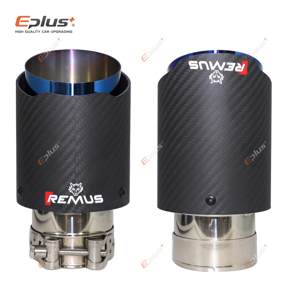 Punta de escape de fibra de carbono mate para coche REMUS, sistema de escape, silenciadores, boquilla universal, recta, de acero inoxidable, color azul, piezas para automóvil