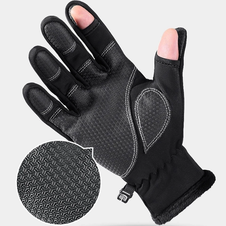 Waterproof Winter Fishing Gloves 2 Finger Flip Windproof Women Men Gloves Velvet Warm Protection Fish Angling fishing gloves