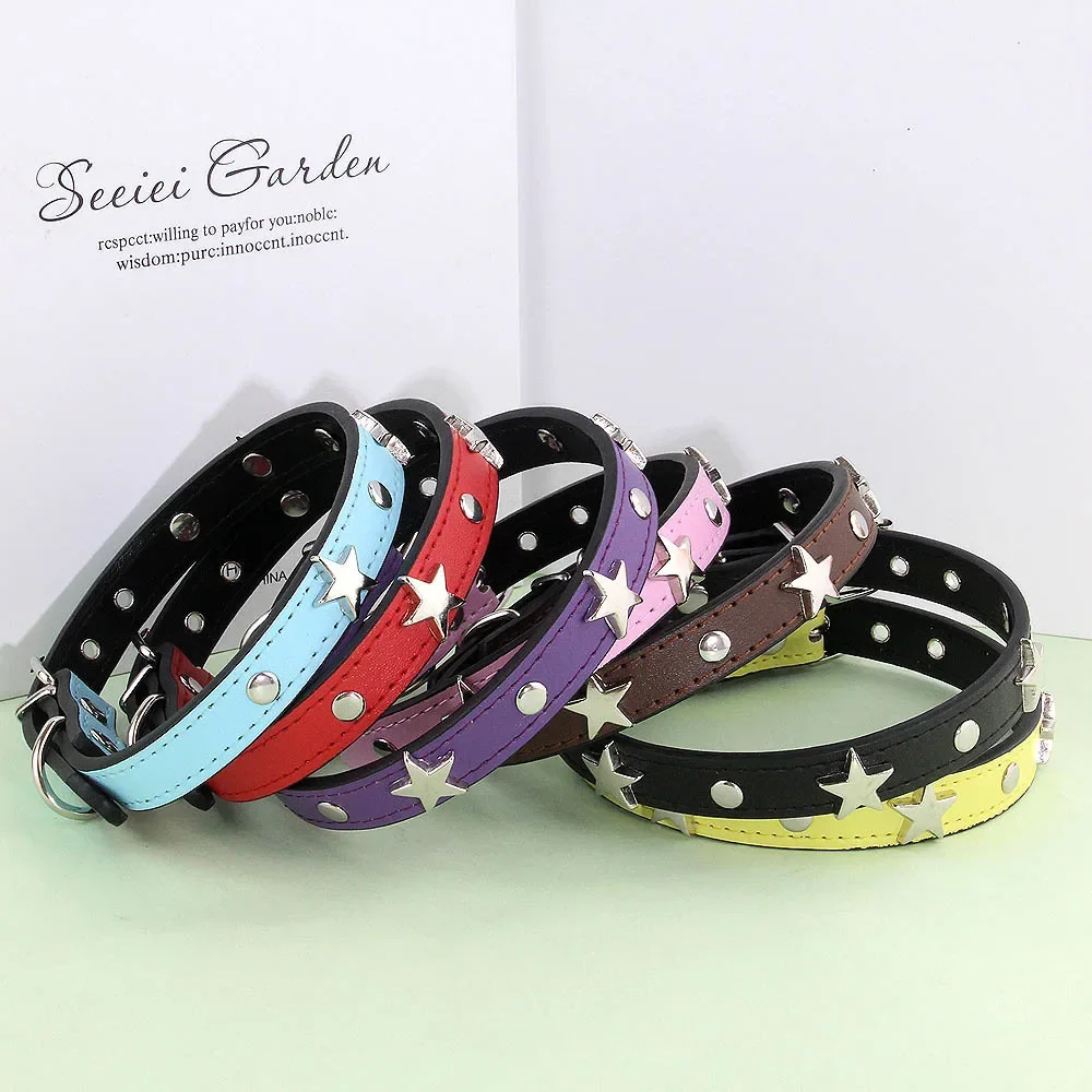 S/M/L Star Studded Pet Dog Collar Leather Puppy Collars for Small Medium Dogs Cat Neck Strap Pet Supplies Chihuahua Collars dog collar,pet collar