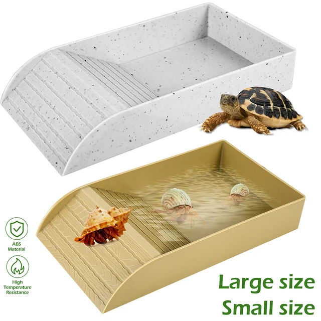 Tortoise Food Dish Plastic Turtle Food and Water Bowl Tortoise Habitat Accessory with Anti-Slip Ramp Turtle Reptile Bathing Pool
